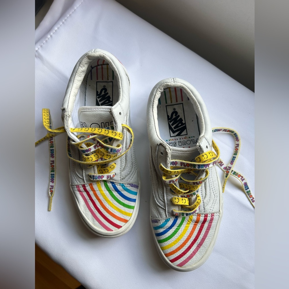 Vans White Sneakers with Rainbow Accents